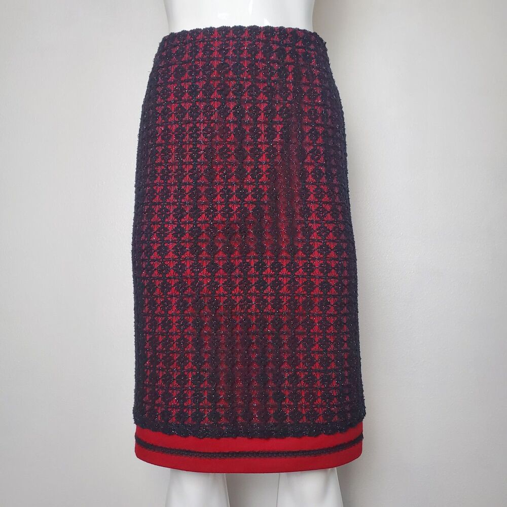 Vintage 80s Haubila Burgundy Black Crochet Pencil Skirt